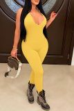Color Blue Sexy Solid Patchwork Halter Skinny Jumpsuits
