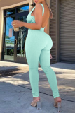Blue Sexy Solid Patchwork V Neck Skinny Jumpsuits