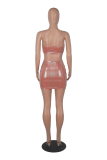 Pink Street Solid Patchwork Spaghetti Strap Pencil Skirt Dresses