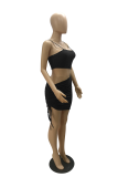 Color Blue Street Solid Draw String Fold Spaghetti Strap Pencil Skirt Dresses