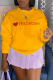Yellow Street Cute Print Patchwork Letter O Neck Tops