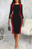 Rose Red Vintage Elegant Solid Patchwork Slit Halter One Step Skirt Dresses