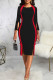 Black Vintage Elegant Solid Patchwork Slit Halter One Step Skirt Dresses