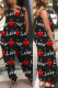 Black Casual Print Patchwork Spaghetti Strap Loose Jumpsuits