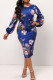 Blue Casual Print Patchwork O Neck One Step Skirt Dresses