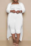 White Casual Solid Basic Plus Size Two Pieces