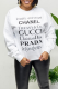 White Street Print Patchwork Letter O Neck Tops