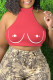 Brick Red Sexy Print Patchwork O Neck Tops