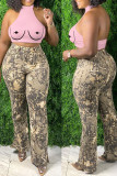 Pink Sexy Print Patchwork O Neck Tops