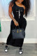 Black Casual Print Patchwork Oblique Collar One Step Skirt Dresses