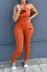 Orange Sexy Print Letter One Shoulder Jumpsuits