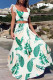 Light Green Sweet Print Patchwork Square Collar Sleeveless Two Pieces
