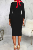 Rose Red Vintage Elegant Solid Patchwork Slit Halter One Step Skirt Dresses