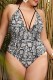Multicolor Sexy Print Bandage Backless V Neck Plus Size Swimwear (With Paddings)