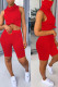 Red Casual Solid Patchwork Turtleneck Sleeveless Two Pieces