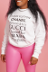 White Street Print Patchwork Letter O Neck Tops