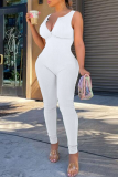 Blue Sexy Solid Patchwork V Neck Skinny Jumpsuits