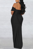 Yellow Sexy Elegant Solid Patchwork Slit Off the Shoulder Straight Dresses