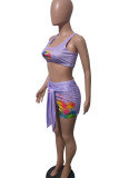 Purple Casual Sportswear Print Bandage Patchwork U Neck Two Pieces