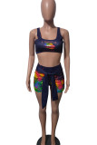Purple Casual Sportswear Print Bandage Patchwork U Neck Two Pieces