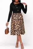 Leopard Print Sexy Print Leopard Patchwork Asymmetrical Collar A Line Dresses