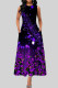 Purple Sweet Elegant Print Patchwork O Neck A Line Dresses