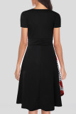 Black Casual College Solid Patchwork V Neck A Line Dresses