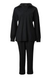 Black Casual Solid Basic V Neck Long Sleeve Two Pieces