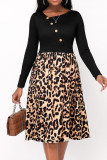 Leopard Print Sexy Print Leopard Patchwork Asymmetrical Collar A Line Dresses