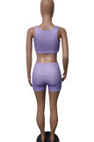 Purple Casual Sportswear Print Bandage Patchwork U Neck Two Pieces