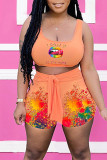 Purple Casual Sportswear Print Bandage Patchwork U Neck Two Pieces