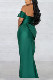 Yellow Sexy Elegant Solid Patchwork Slit Off the Shoulder Straight Dresses