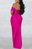 Yellow Sexy Elegant Solid Patchwork Slit Off the Shoulder Straight Dresses