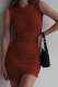 Brown Red Sexy Solid Tassel O Neck Pencil Skirt Dresses