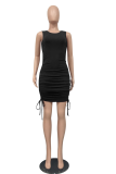 Black Sexy Solid Patchwork O Neck Pencil Skirt Dresses