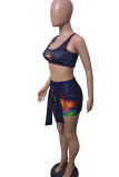 Purple Casual Sportswear Print Bandage Patchwork U Neck Two Pieces