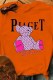 Orange Casual Print Letter O Neck T-Shirts