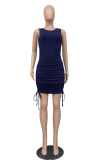 Royal Blue Sexy Solid Patchwork O Neck Pencil Skirt Dresses