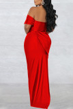 Yellow Sexy Elegant Solid Patchwork Slit Off the Shoulder Straight Dresses