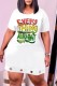 White Casual Letter Print Hollowed Out O Neck Short Sleeve Dress
