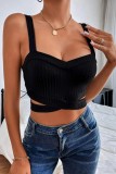 Black Sexy Casual Solid Backless Vests Spaghetti Strap Tops