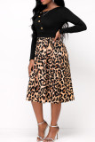 Leopard Print Sexy Print Leopard Patchwork Asymmetrical Collar A Line Dresses