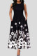Black Sweet Elegant Print Patchwork O Neck A Line Dresses