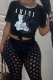 Black Casual Street Print Patchwork Letter O Neck T-Shirts