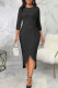 Black Casual Solid Patchwork Asymmetrical O Neck Straight Dresses