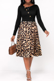 Leopard Print Sexy Print Leopard Patchwork Asymmetrical Collar A Line Dresses