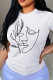 White Casual Street Print Patchwork O Neck T-Shirts