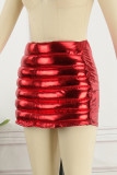Red Sexy Casual Solid Patchwork Skinny High Waist Conventional Solid Color Skirts