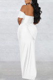 Yellow Sexy Elegant Solid Patchwork Slit Off the Shoulder Straight Dresses