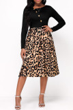 Leopard Print Sexy Print Leopard Patchwork Asymmetrical Collar A Line Dresses